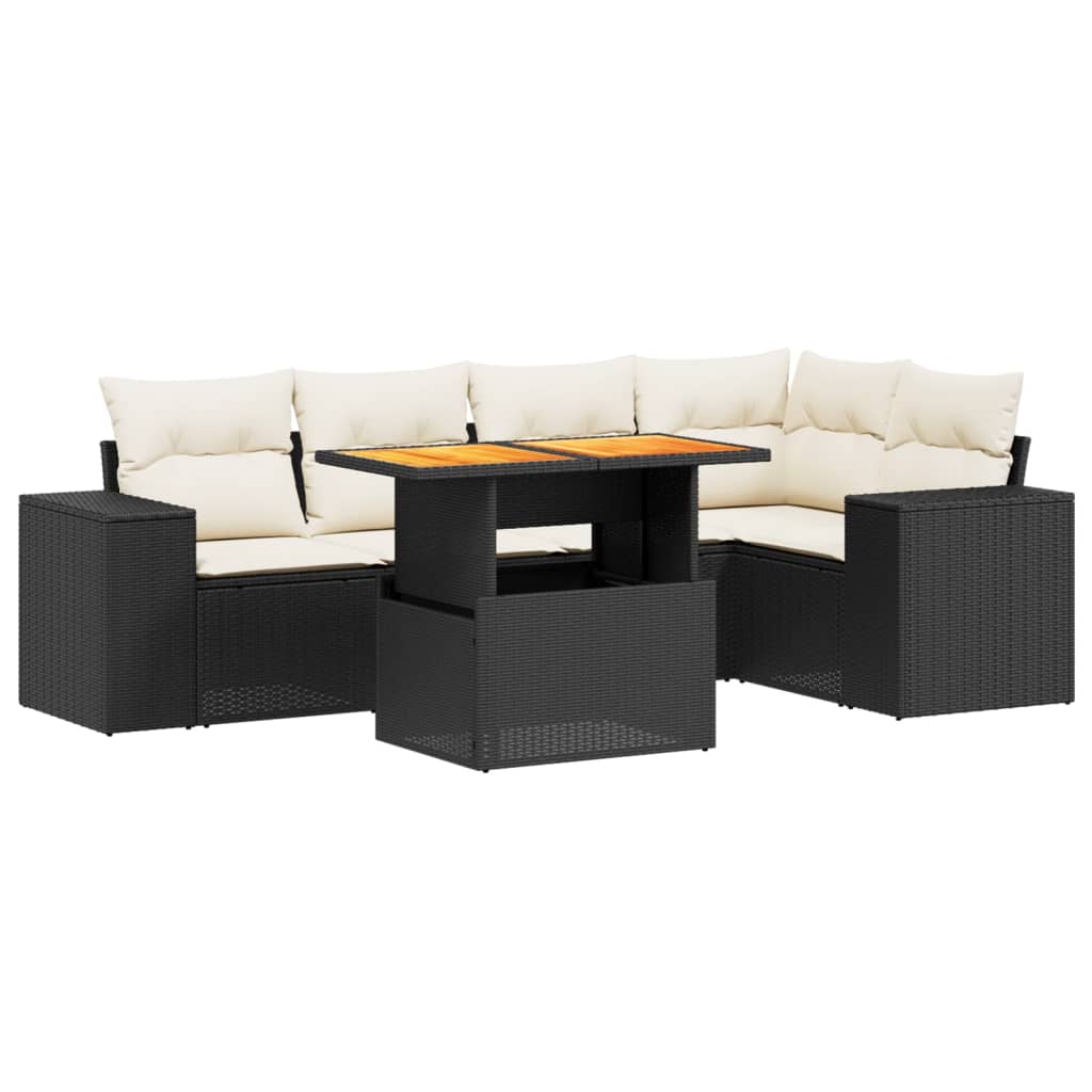 Set mobilier de grădină cu perne, 6 piese, negru, poliratan GartenMobel Dekor