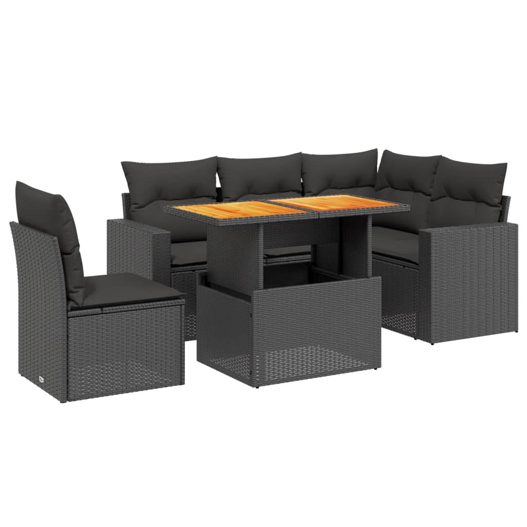 Set mobilier de grădină cu perne, 6 piese, negru, poliratan GartenMobel Dekor