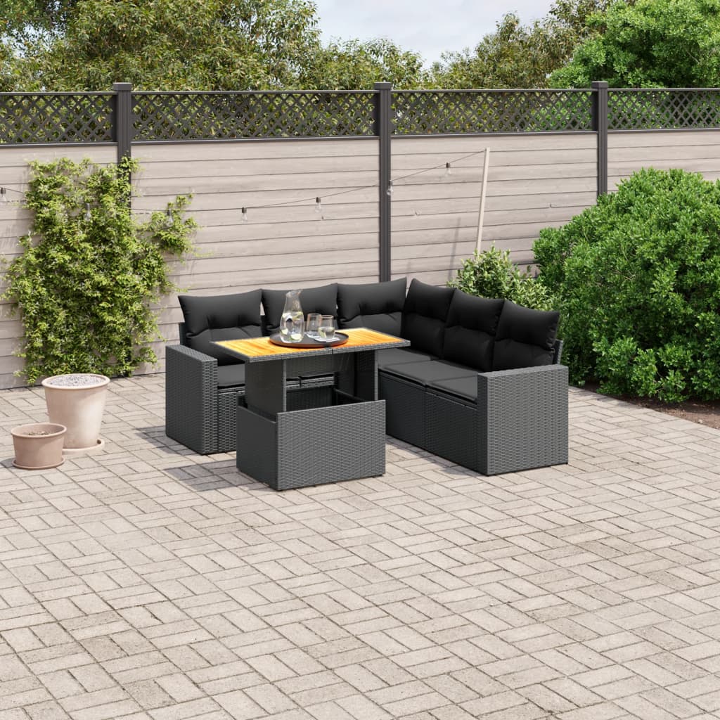 Set mobilier de grădină cu perne, 6 piese, negru, poliratan GartenMobel Dekor