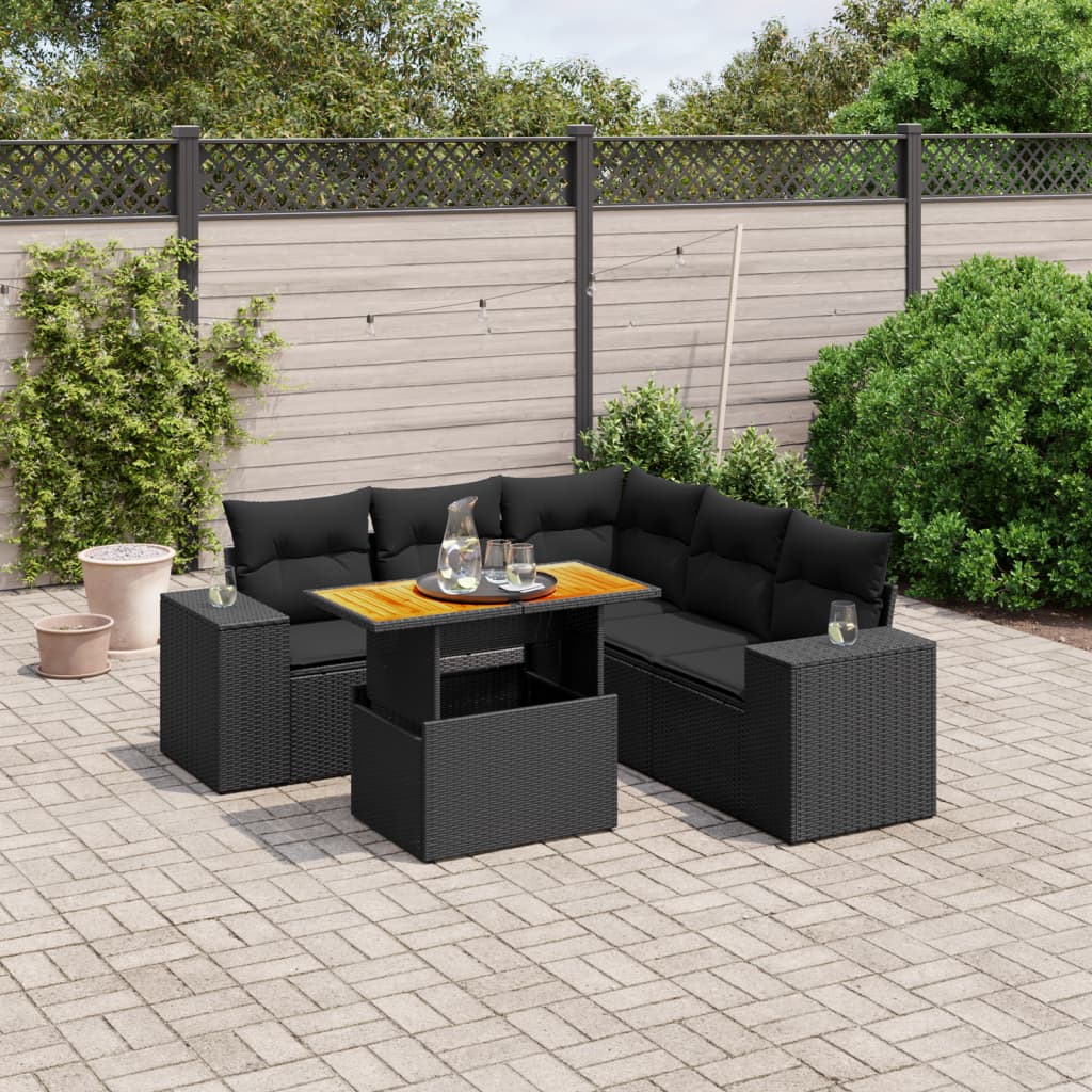 Set mobilier de grădină cu perne, 6 piese, negru, poliratan GartenMobel Dekor