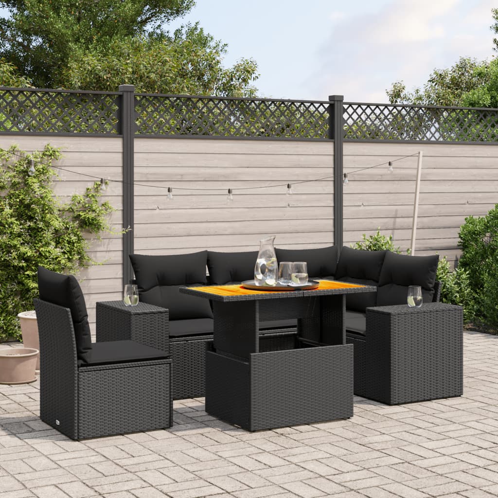 Set mobilier de grădină cu perne, 6 piese, negru, poliratan GartenMobel Dekor