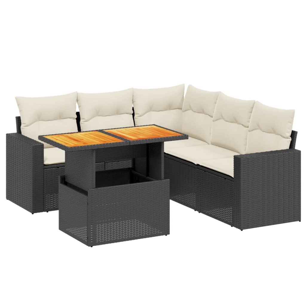 Set mobilier de grădină cu perne, 6 piese, negru, poliratan GartenMobel Dekor