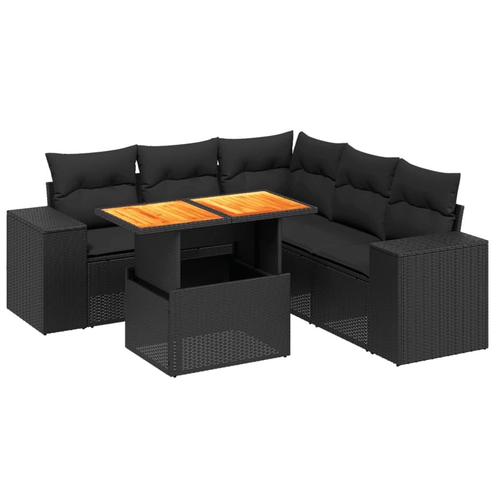 Set mobilier de grădină cu perne, 6 piese, negru, poliratan GartenMobel Dekor