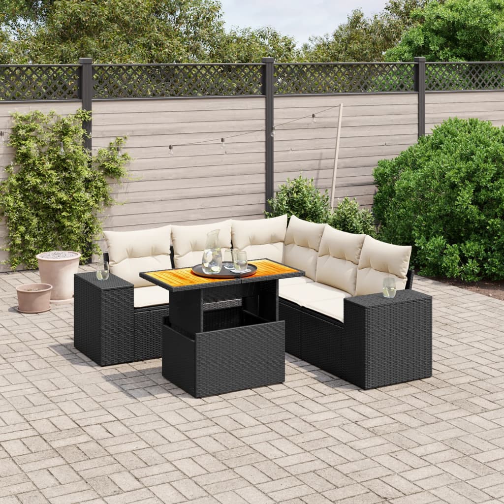 Set mobilier de grădină cu perne, 6 piese, negru, poliratan GartenMobel Dekor