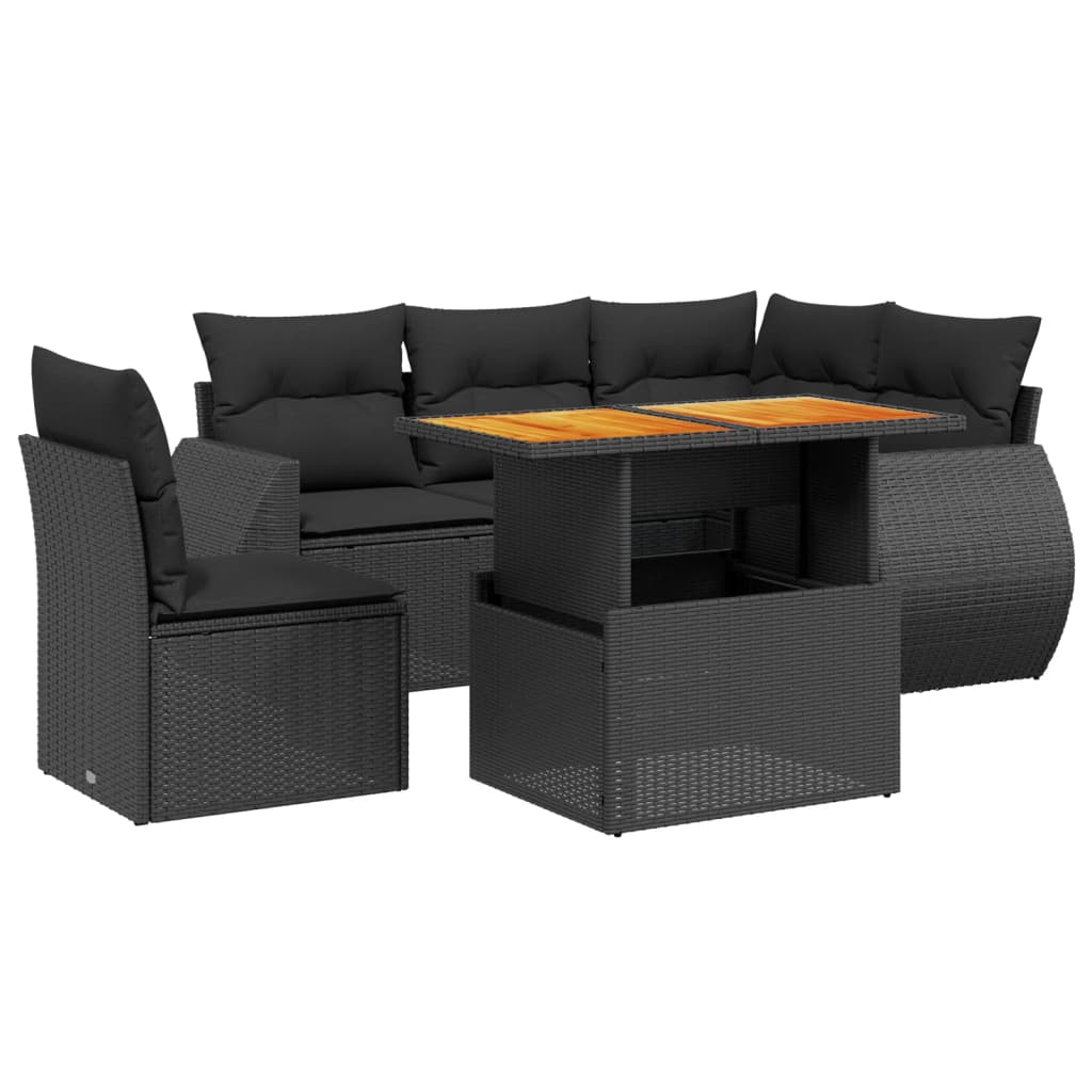 Set mobilier de grădină cu perne, 6 piese, negru, poliratan GartenMobel Dekor