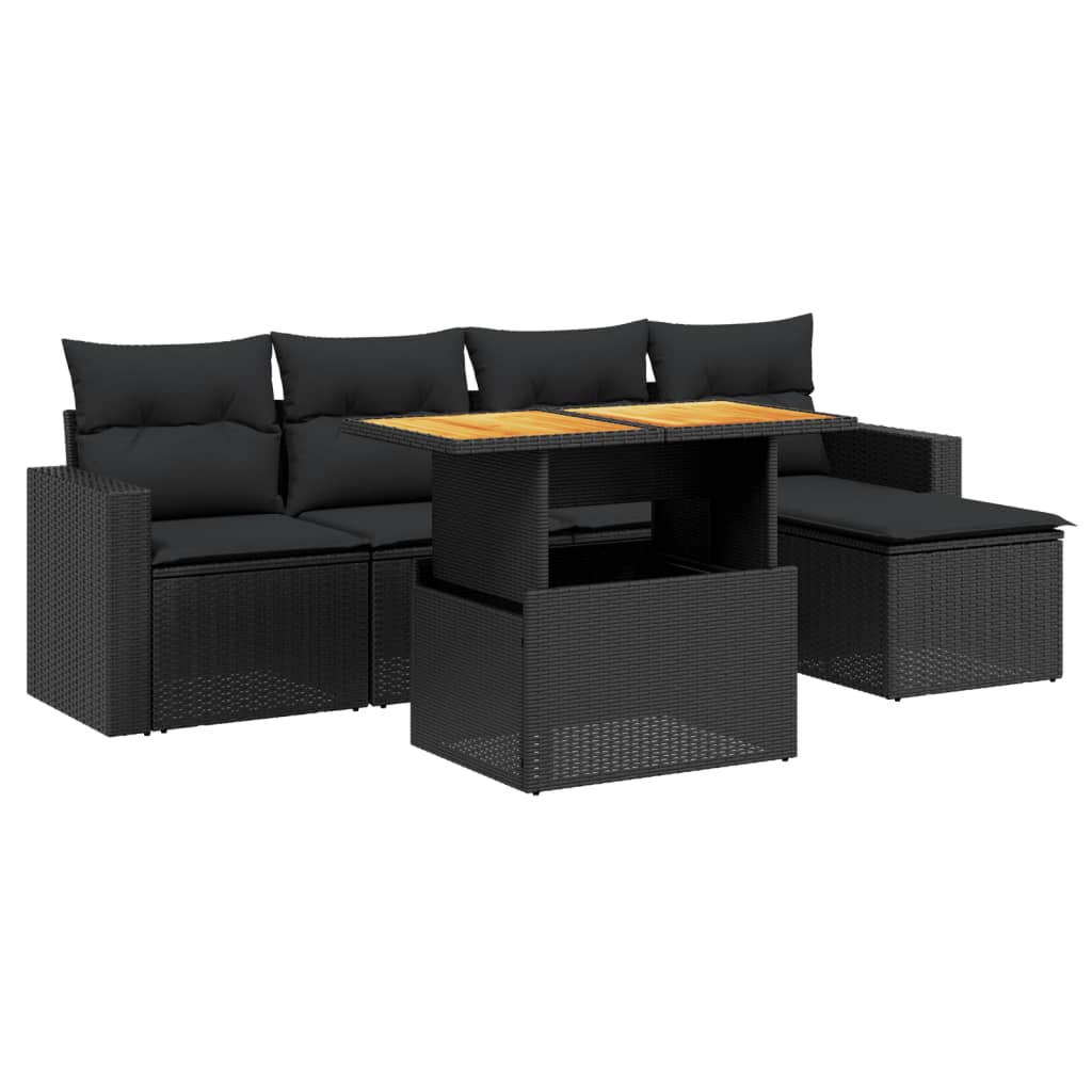 Set mobilier de grădină cu perne, 6 piese, negru, poliratan GartenMobel Dekor