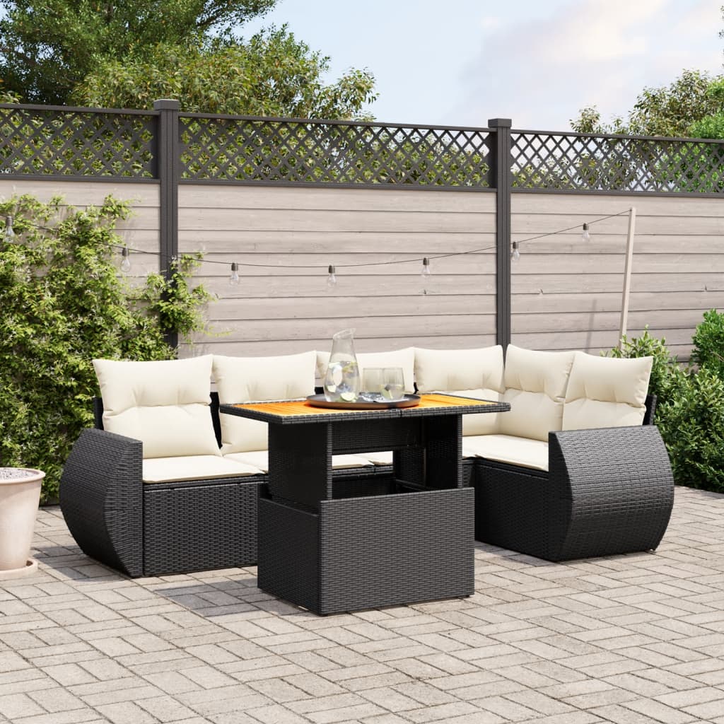 Set mobilier de grădină cu perne, 6 piese, negru, poliratan GartenMobel Dekor