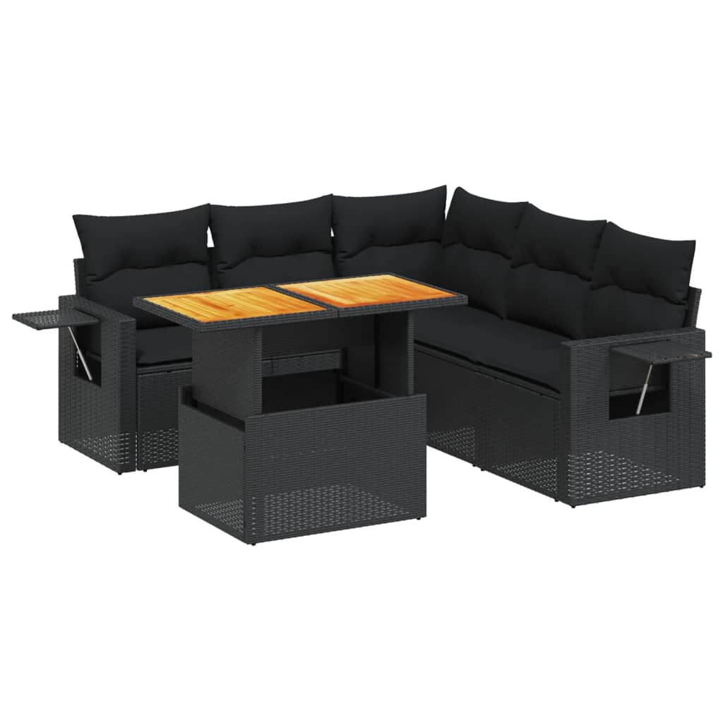 Set mobilier de grădină cu perne, 6 piese, negru, poliratan GartenMobel Dekor