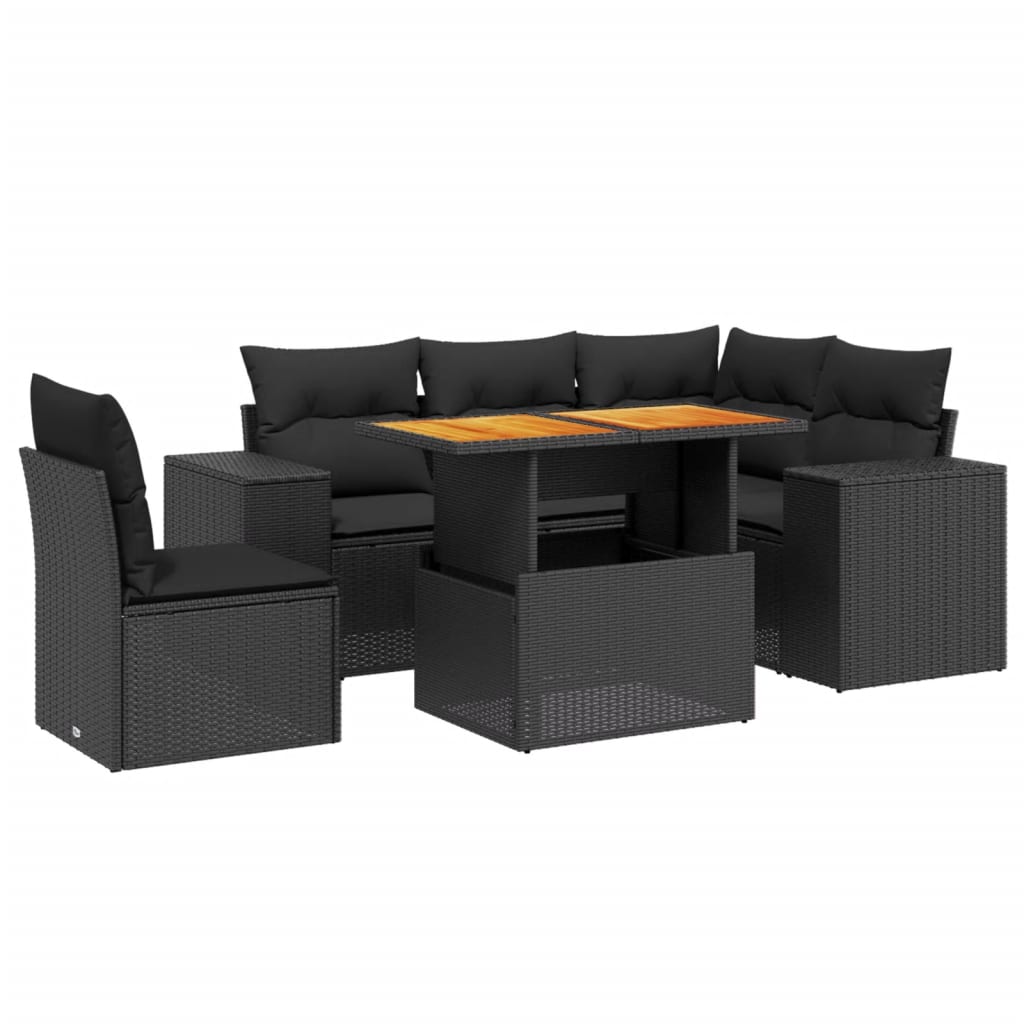 Set mobilier de grădină cu perne, 6 piese, negru, poliratan GartenMobel Dekor