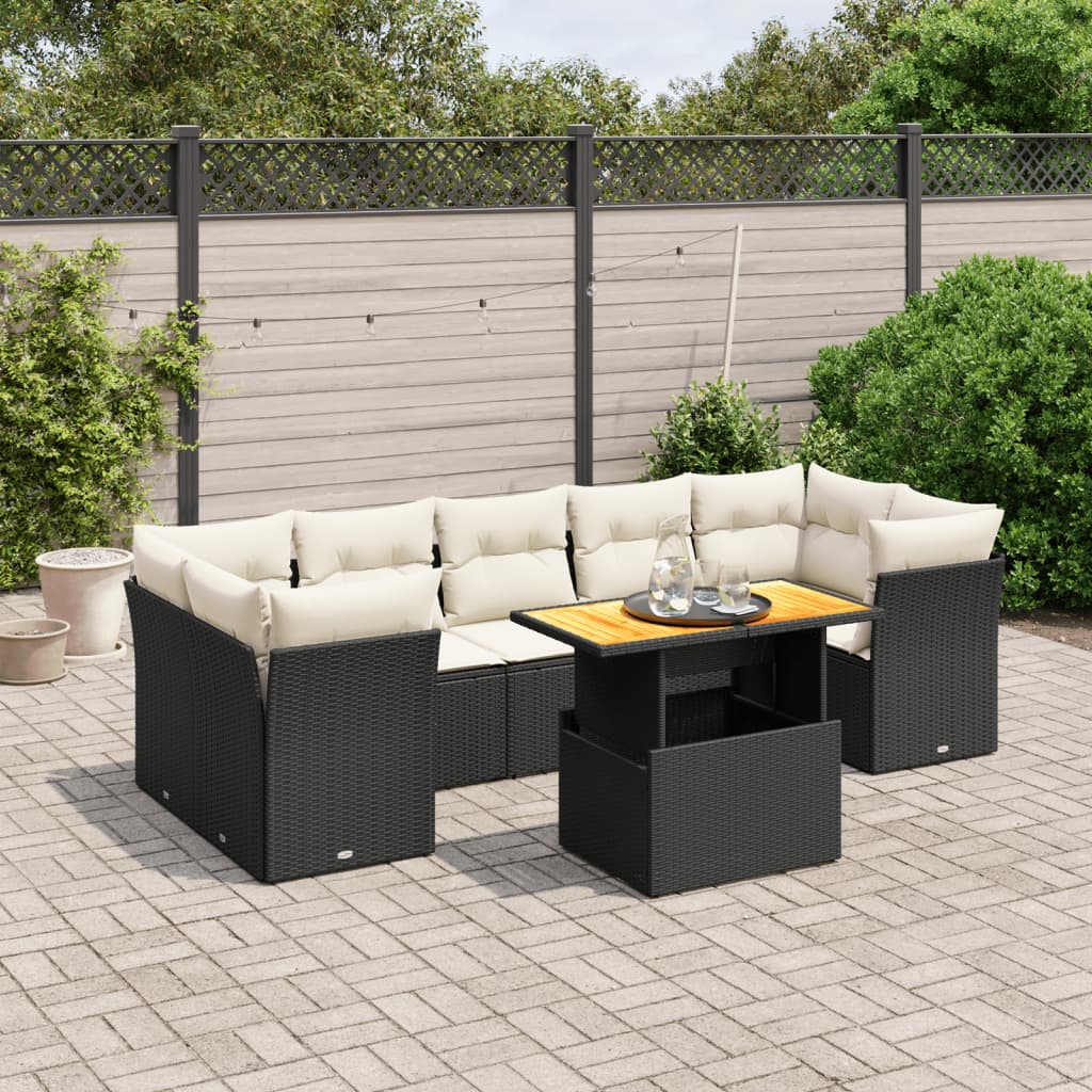 Set mobilier de grădină cu perne, 8 piese, negru, poliratan GartenMobel Dekor