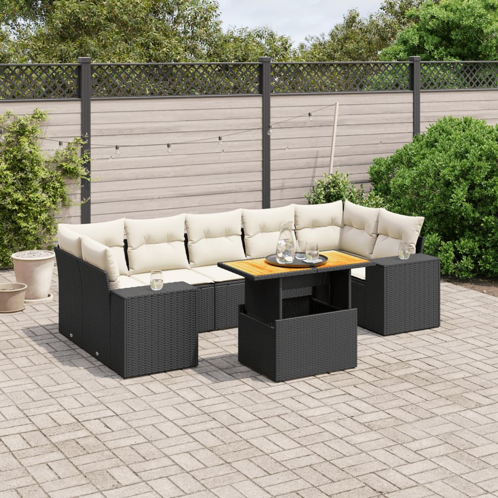 Set mobilier de grădină cu perne, 8 piese, negru, poliratan GartenMobel Dekor