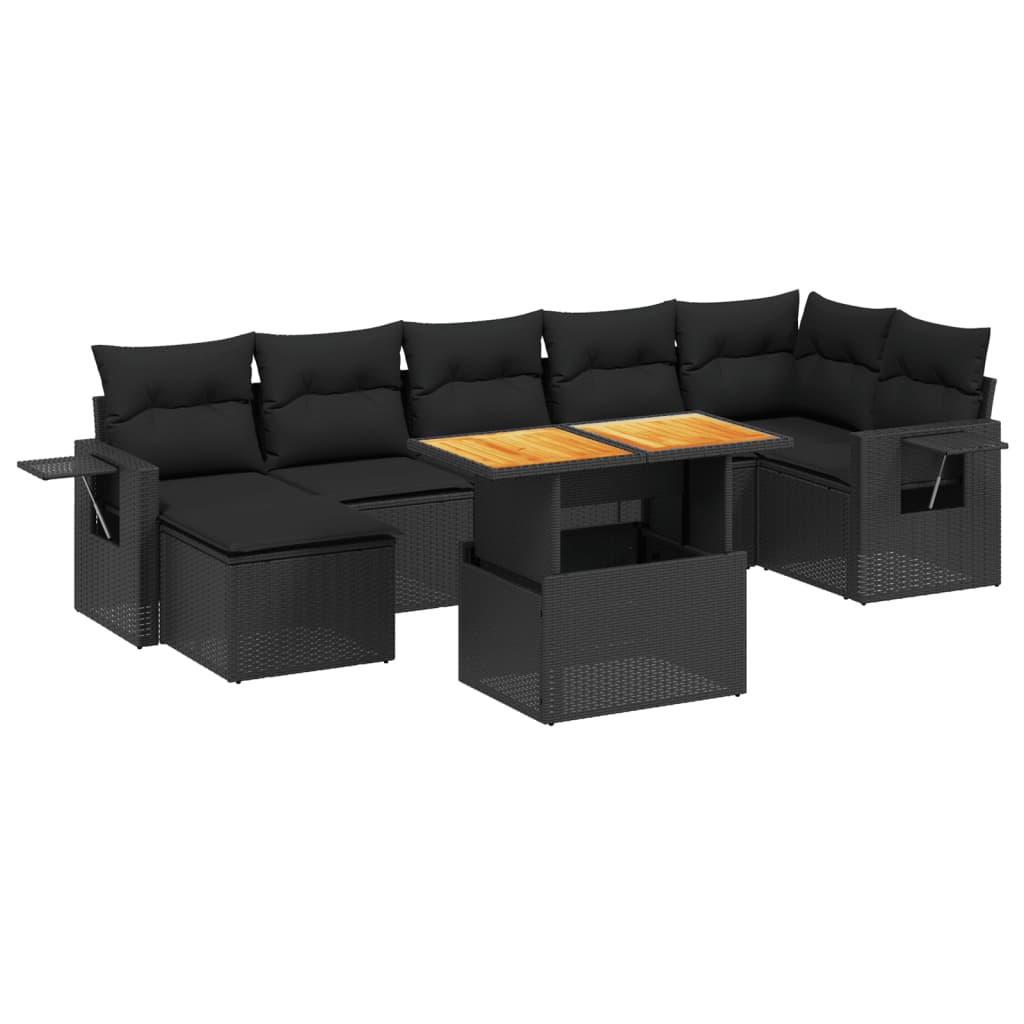 Set mobilier de grădină cu perne, 8 piese, negru, poliratan GartenMobel Dekor