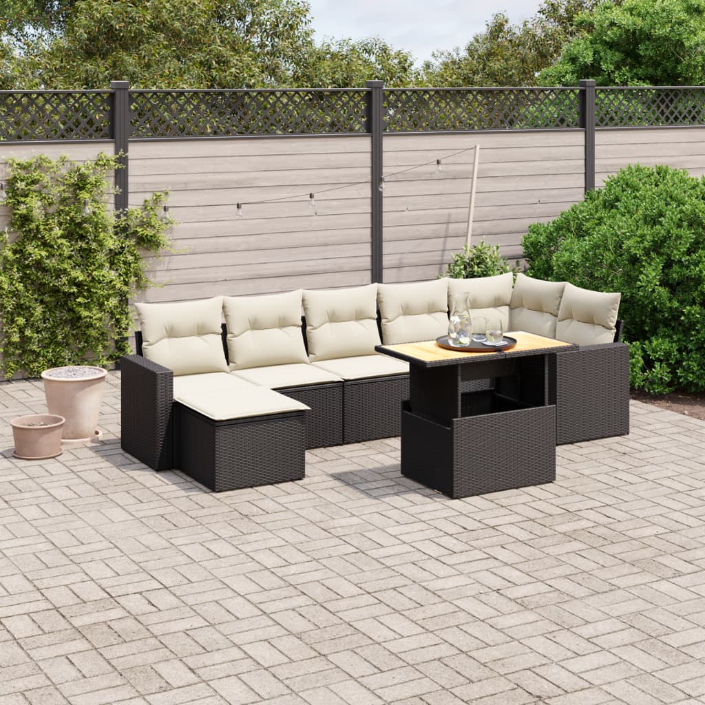 Set mobilier de grădină cu perne, 8 piese, negru, poliratan GartenMobel Dekor