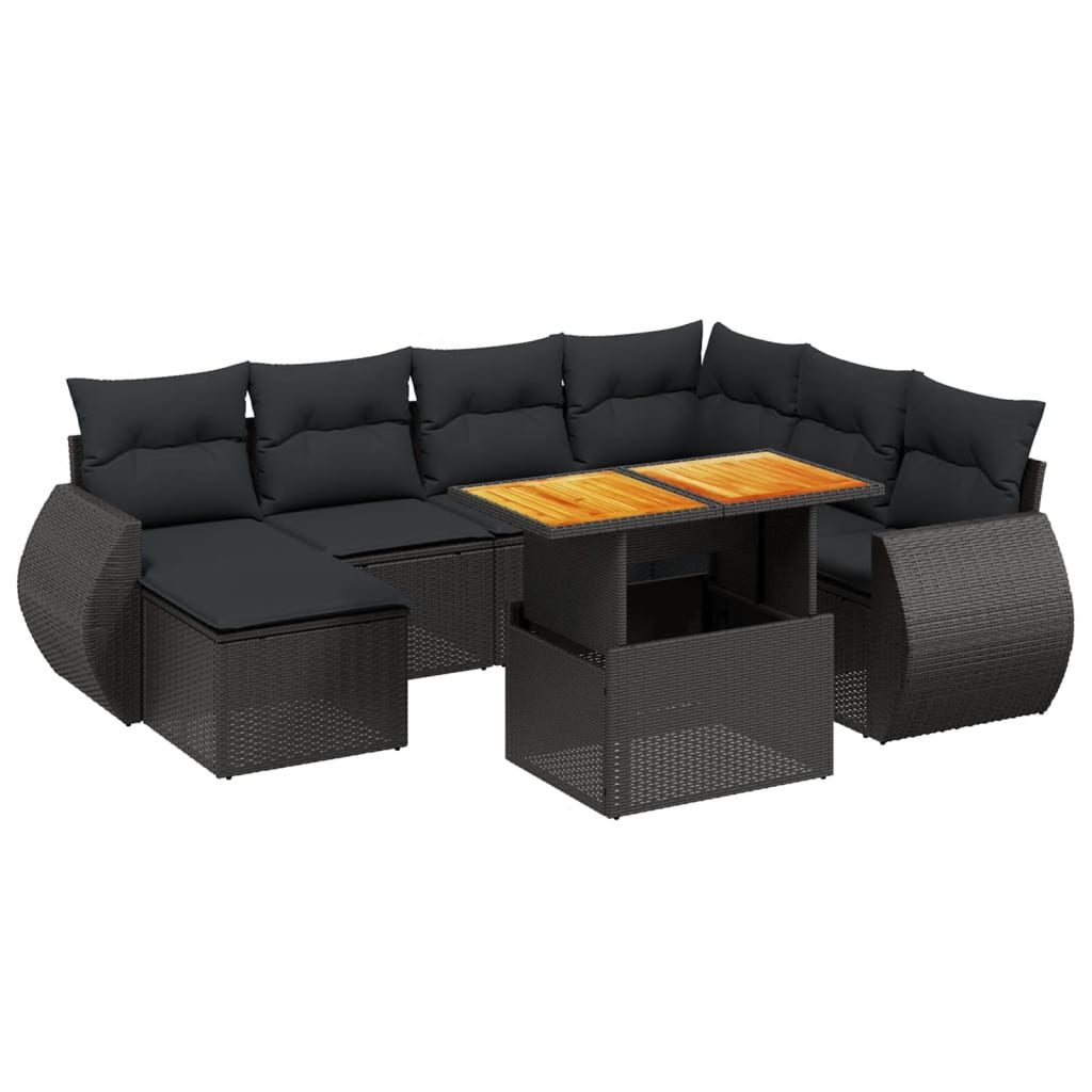 Set mobilier de grădină cu perne, 8 piese, negru, poliratan GartenMobel Dekor