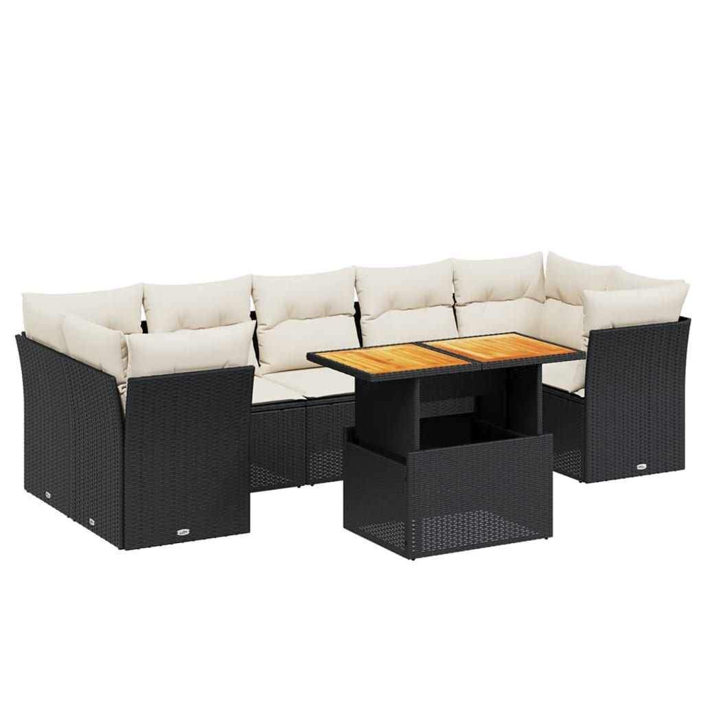 Set mobilier de grădină cu perne, 8 piese, negru, poliratan GartenMobel Dekor