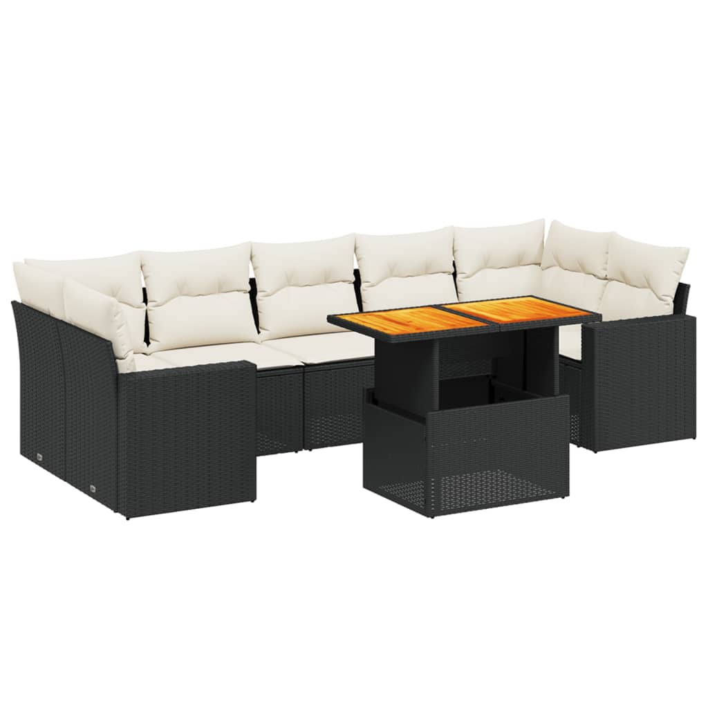 Set mobilier de grădină cu perne, 8 piese, negru, poliratan GartenMobel Dekor