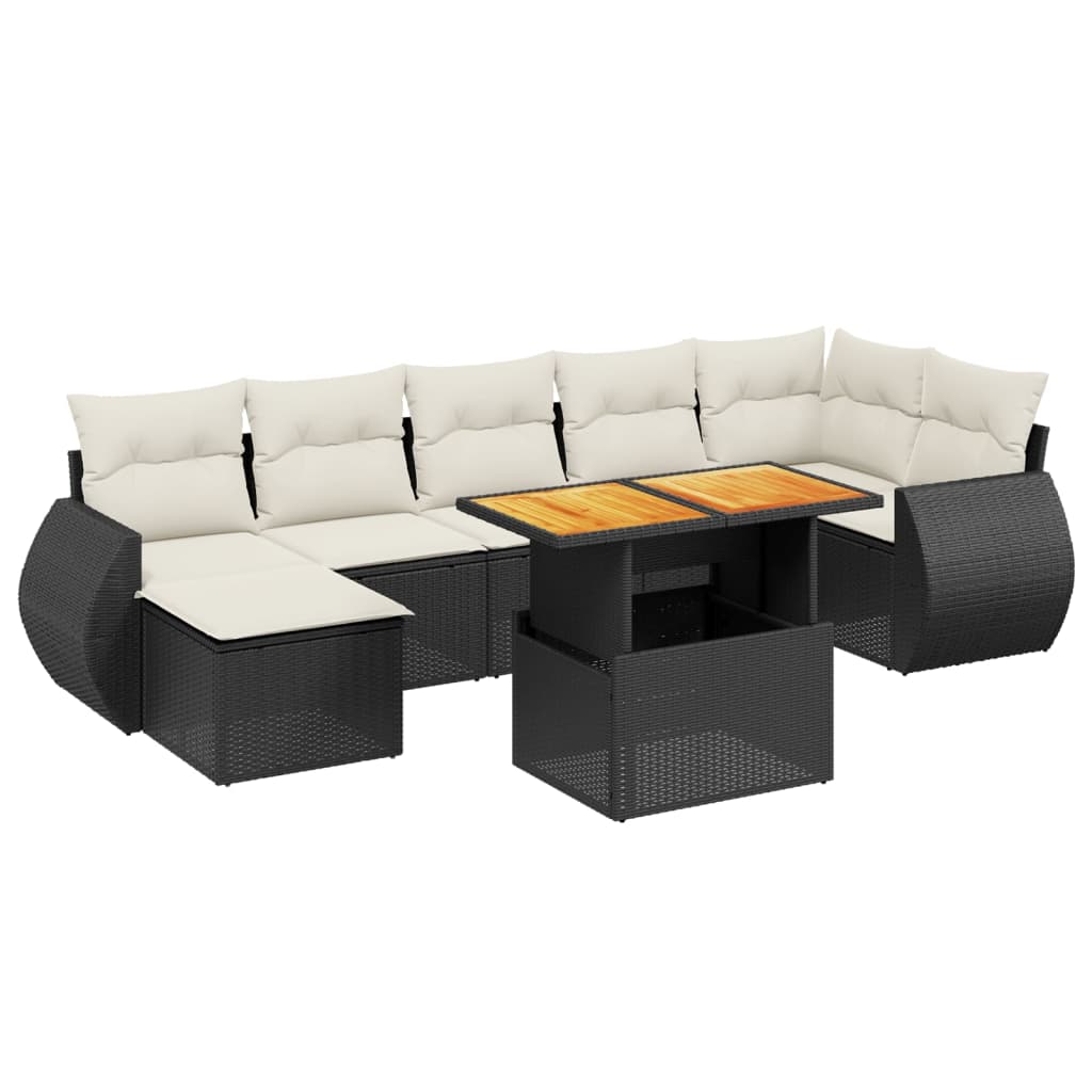 Set mobilier de grădină cu perne, 8 piese, negru, poliratan GartenMobel Dekor