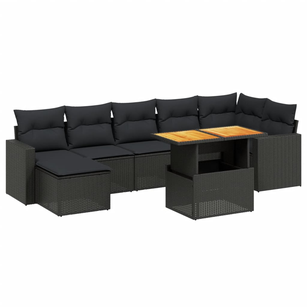 Set mobilier de grădină cu perne, 8 piese, negru, poliratan GartenMobel Dekor