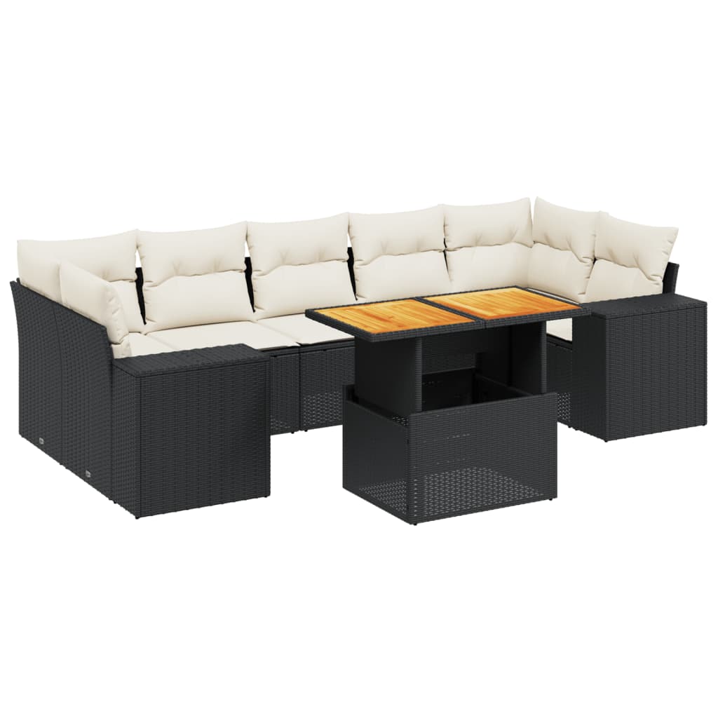 Set mobilier de grădină cu perne, 8 piese, negru, poliratan GartenMobel Dekor