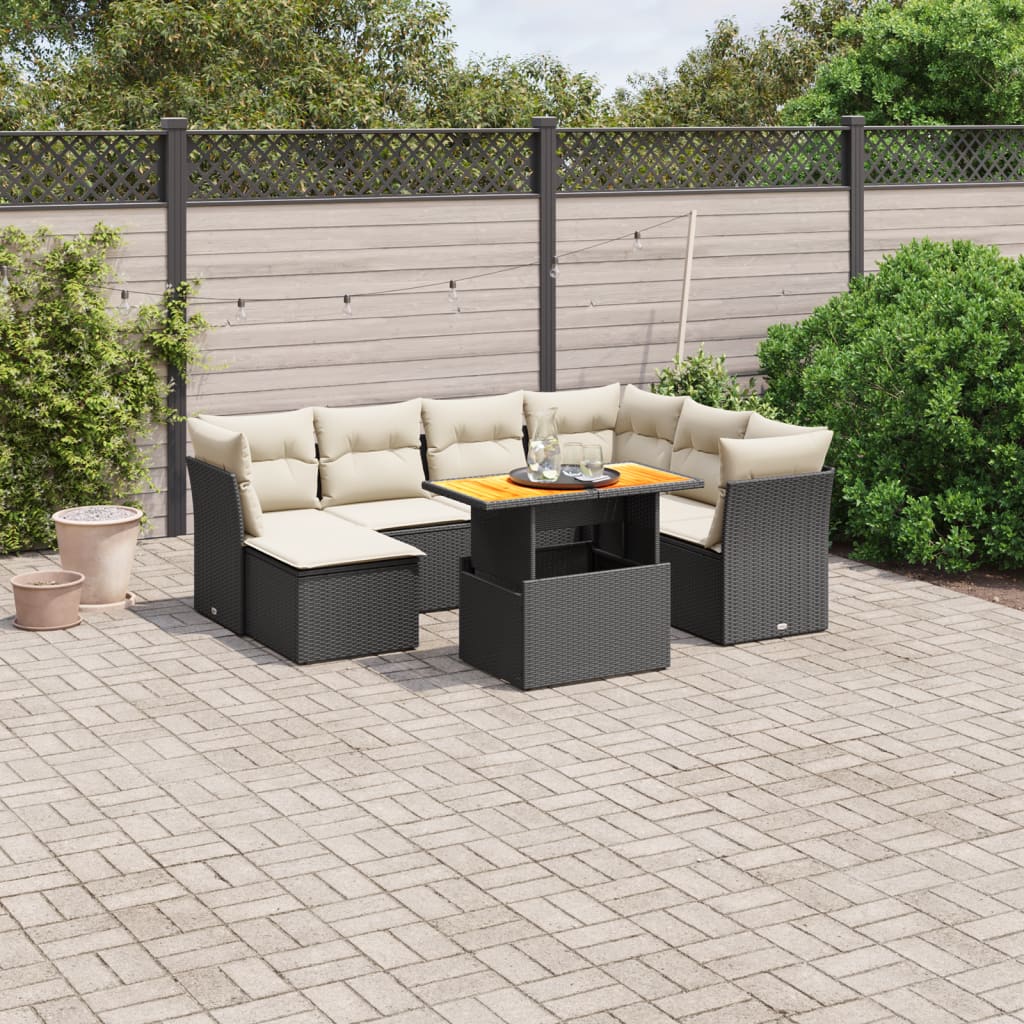 Set mobilier de grădină cu perne, 8 piese, negru, poliratan GartenMobel Dekor