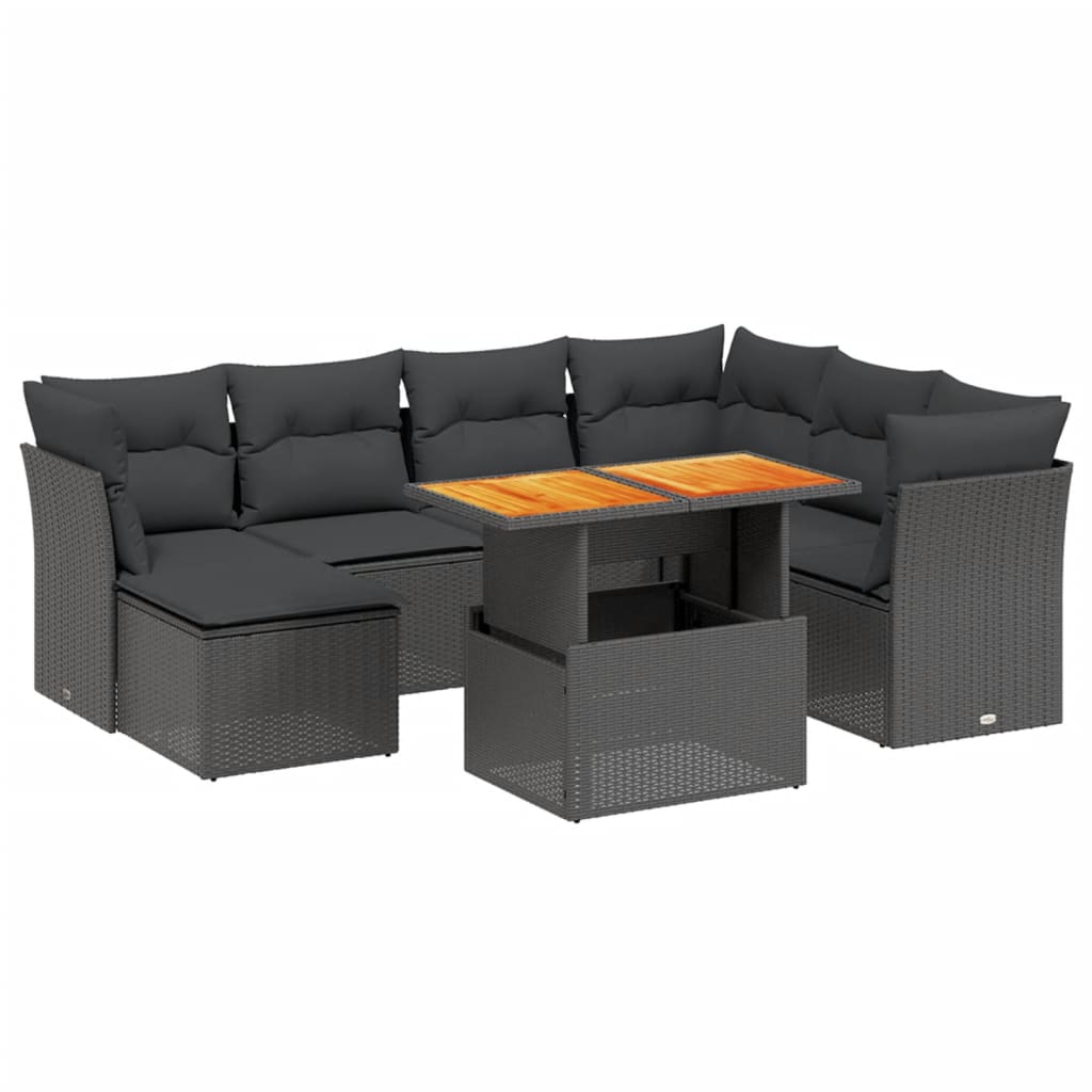 Set mobilier de grădină cu perne, 8 piese, negru, poliratan GartenMobel Dekor