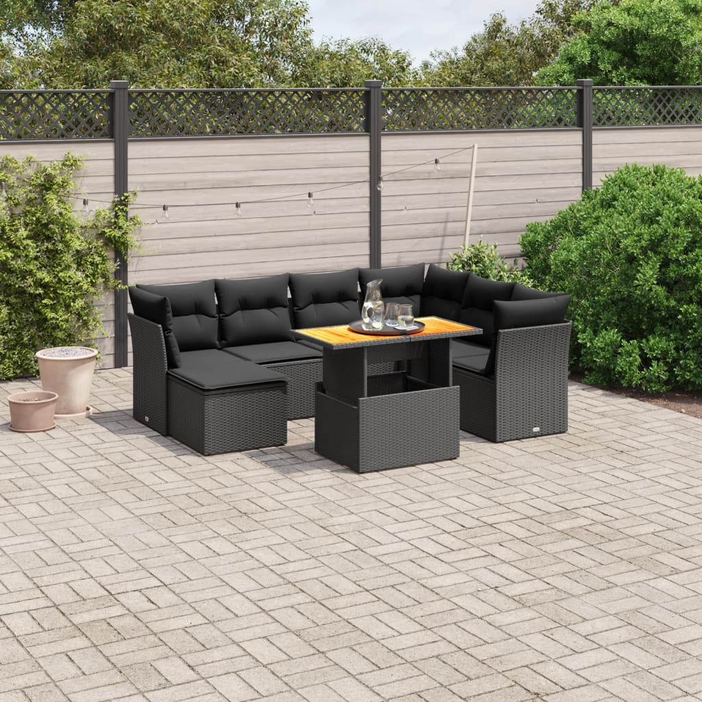 Set mobilier de grădină cu perne, 8 piese, negru, poliratan GartenMobel Dekor