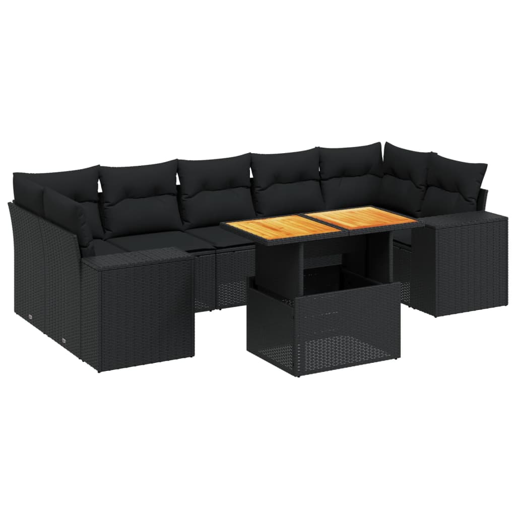 Set mobilier de grădină cu perne, 8 piese, negru, poliratan GartenMobel Dekor