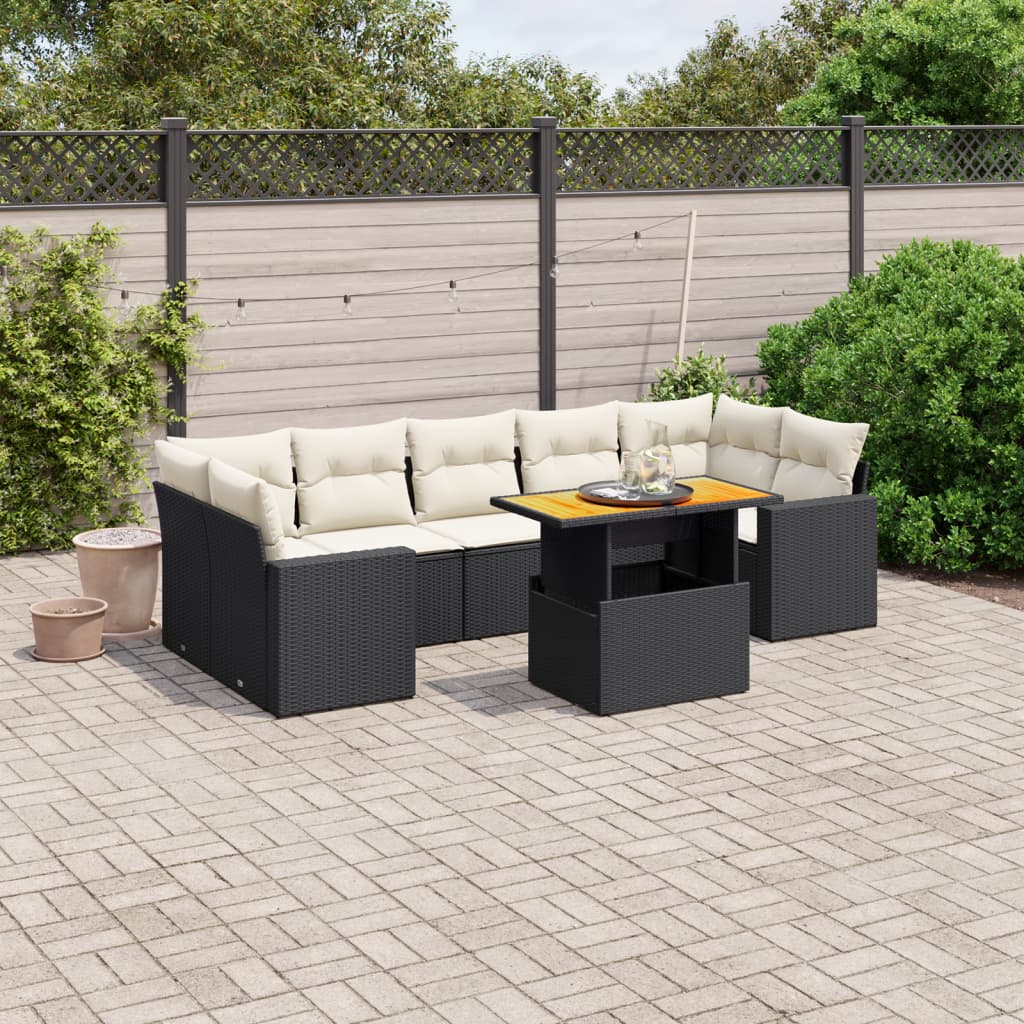 Set mobilier de grădină cu perne, 8 piese, negru, poliratan GartenMobel Dekor