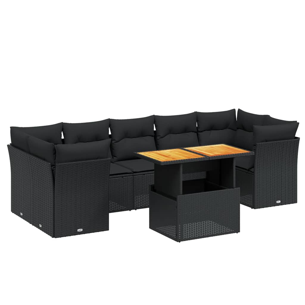 Set mobilier de grădină cu perne, 8 piese, negru, poliratan GartenMobel Dekor