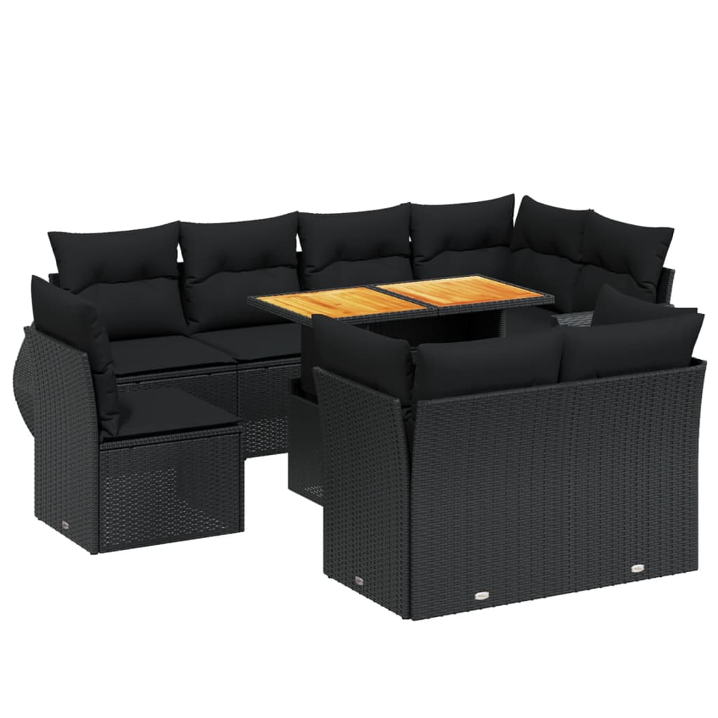 Set mobilier de grădină cu perne, 9 piese, negru, poliratan GartenMobel Dekor