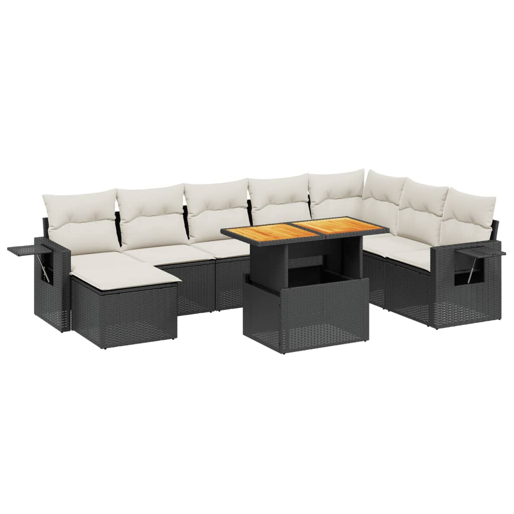 Set mobilier de grădină cu perne, 9 piese, negru, poliratan GartenMobel Dekor