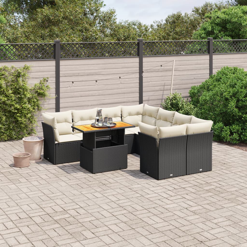 Set mobilier de grădină cu perne, 9 piese, negru, poliratan GartenMobel Dekor