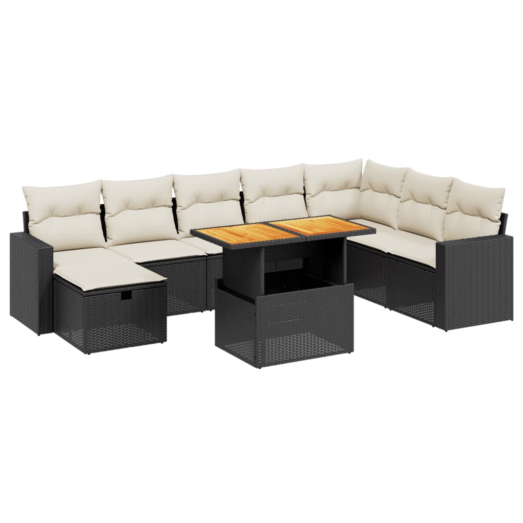 Set mobilier de grădină cu perne, 9 piese, negru, poliratan GartenMobel Dekor