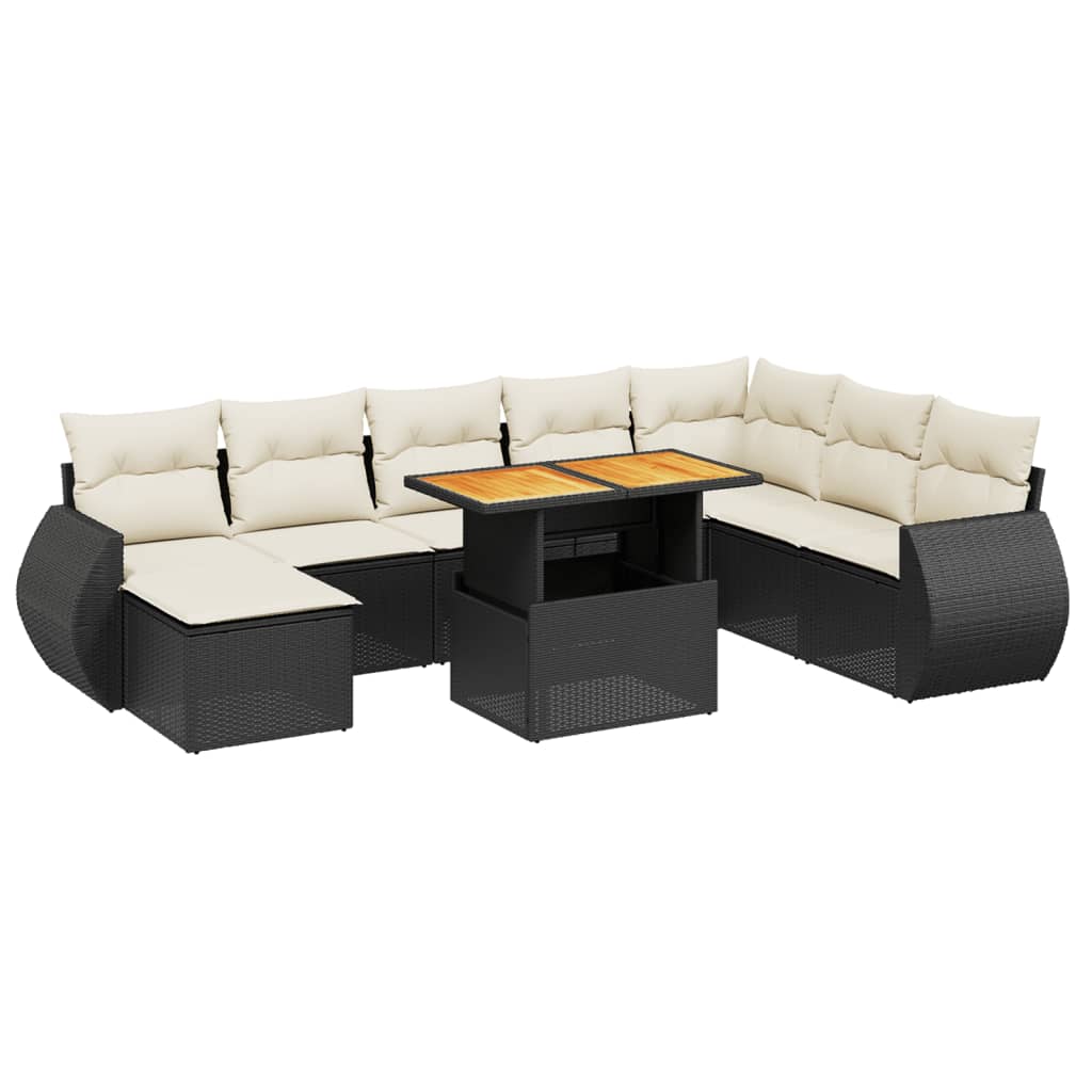 Set mobilier de grădină cu perne, 9 piese, negru, poliratan GartenMobel Dekor