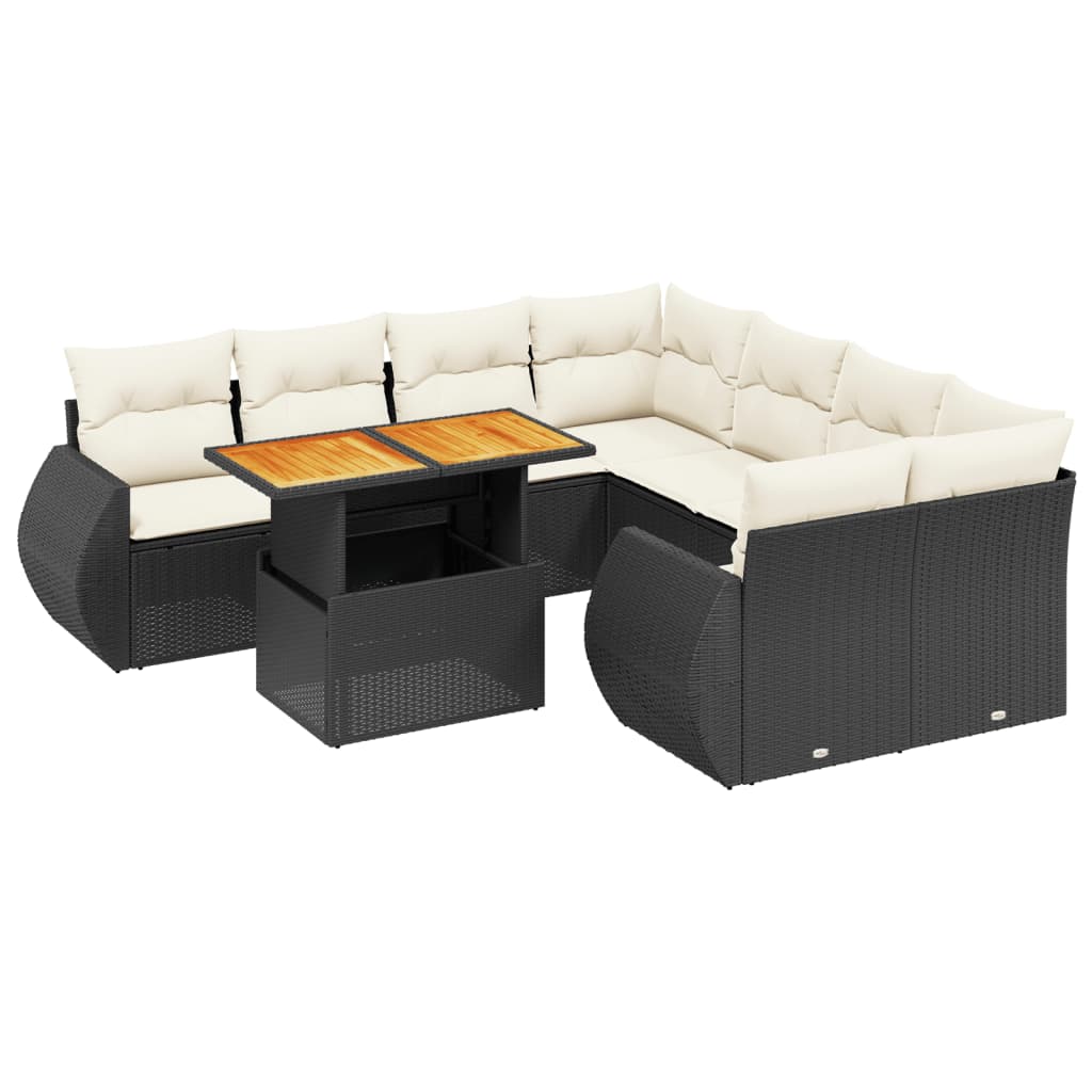 Set mobilier de grădină cu perne, 9 piese, negru, poliratan GartenMobel Dekor