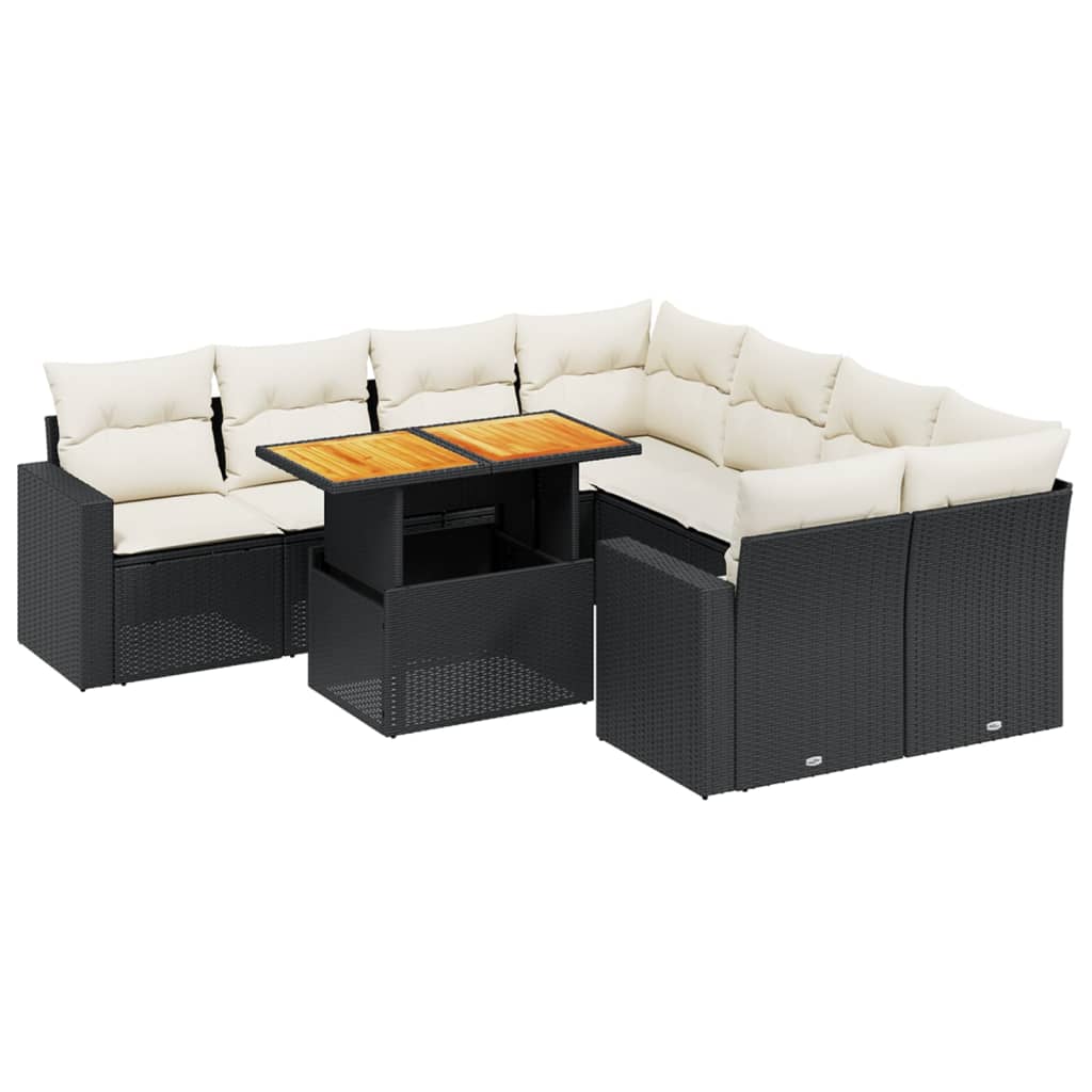 Set mobilier de grădină cu perne, 9 piese, negru, poliratan GartenMobel Dekor