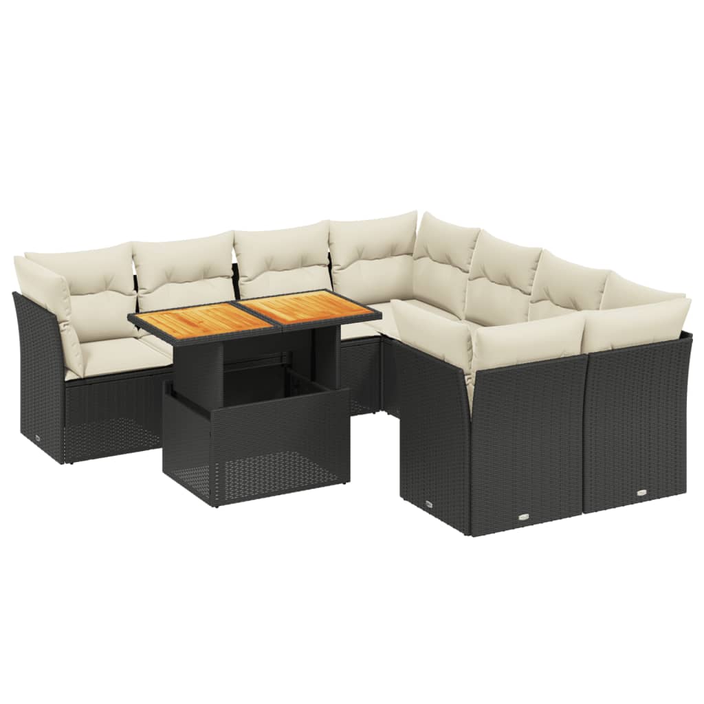 Set mobilier de grădină cu perne, 9 piese, negru, poliratan GartenMobel Dekor