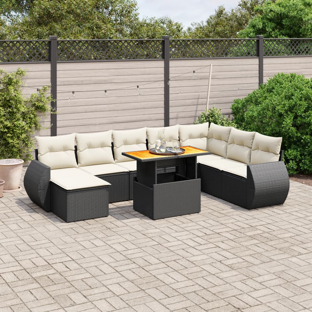 Set mobilier de grădină cu perne, 9 piese, negru, poliratan GartenMobel Dekor