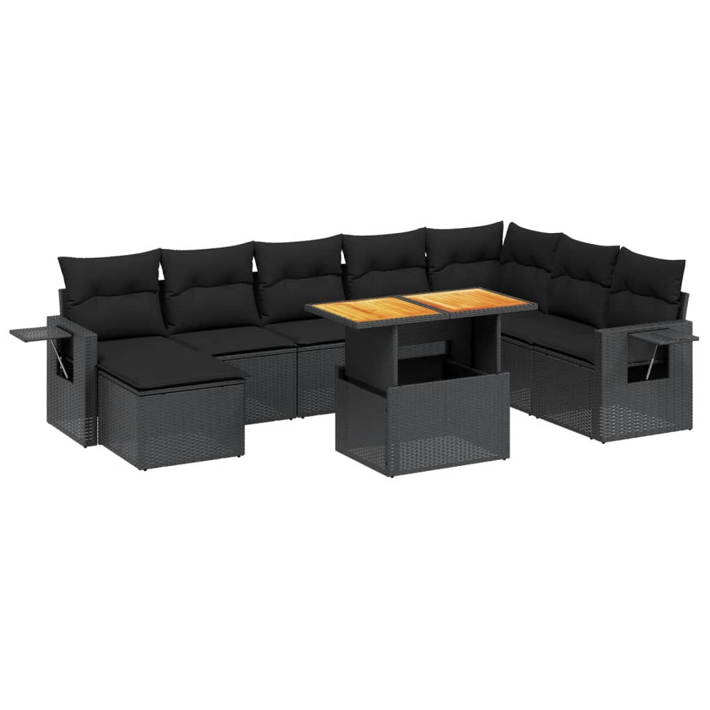 Set mobilier de grădină cu perne, 9 piese, negru, poliratan GartenMobel Dekor
