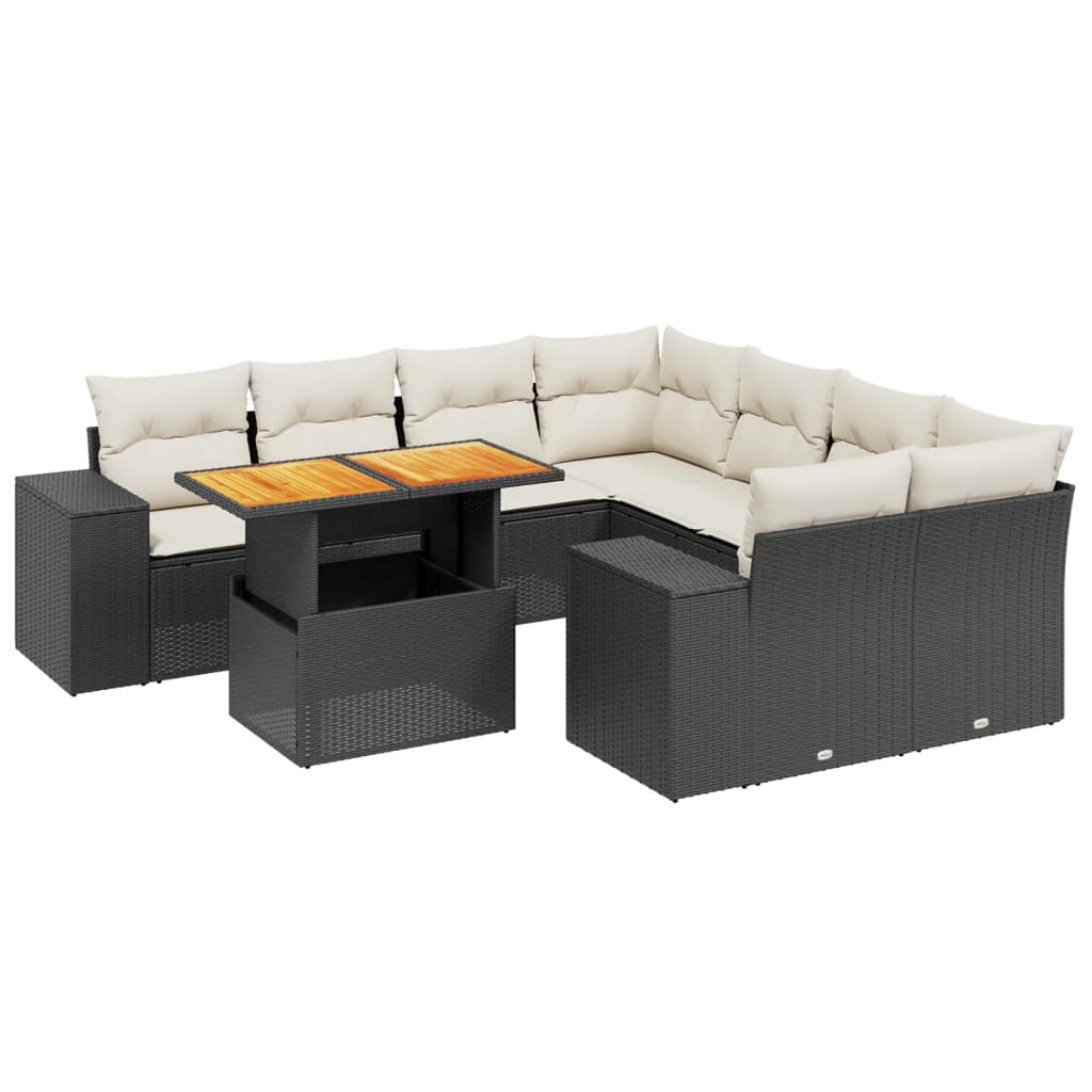 Set mobilier de grădină cu perne, 9 piese, negru, poliratan GartenMobel Dekor
