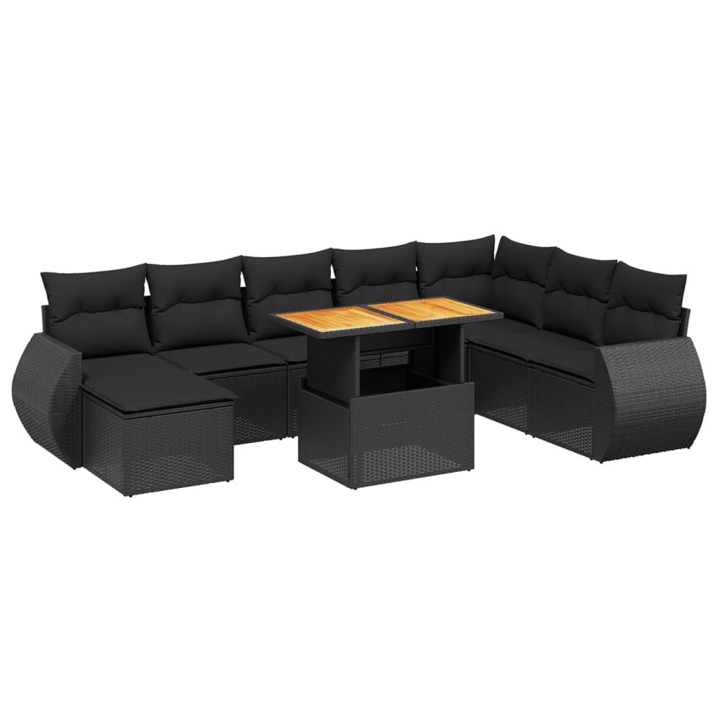 Set mobilier de grădină cu perne, 9 piese, negru, poliratan GartenMobel Dekor