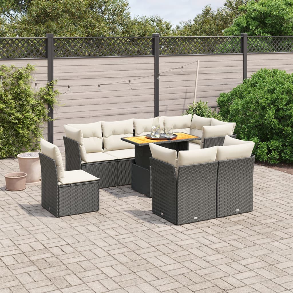 Set mobilier de grădină cu perne, 9 piese, negru, poliratan GartenMobel Dekor