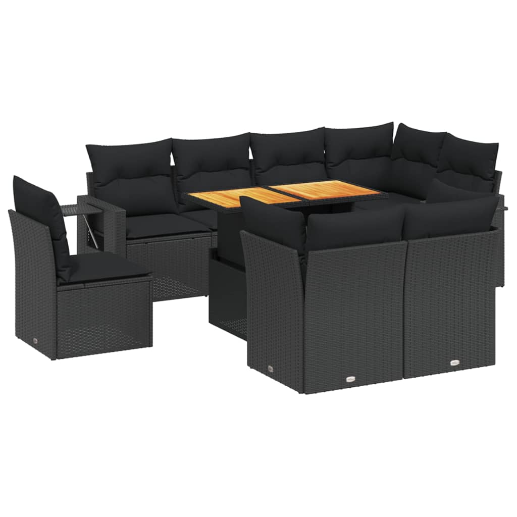 Set mobilier de grădină cu perne, 9 piese, negru, poliratan GartenMobel Dekor
