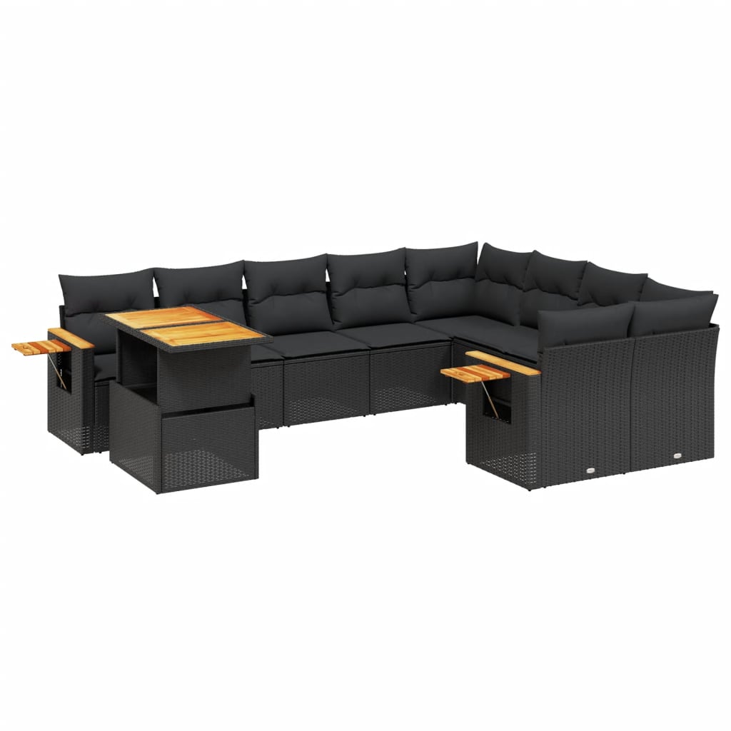 Set canapele de grădină cu perne, 10 piese, negru, poliratan GartenMobel Dekor