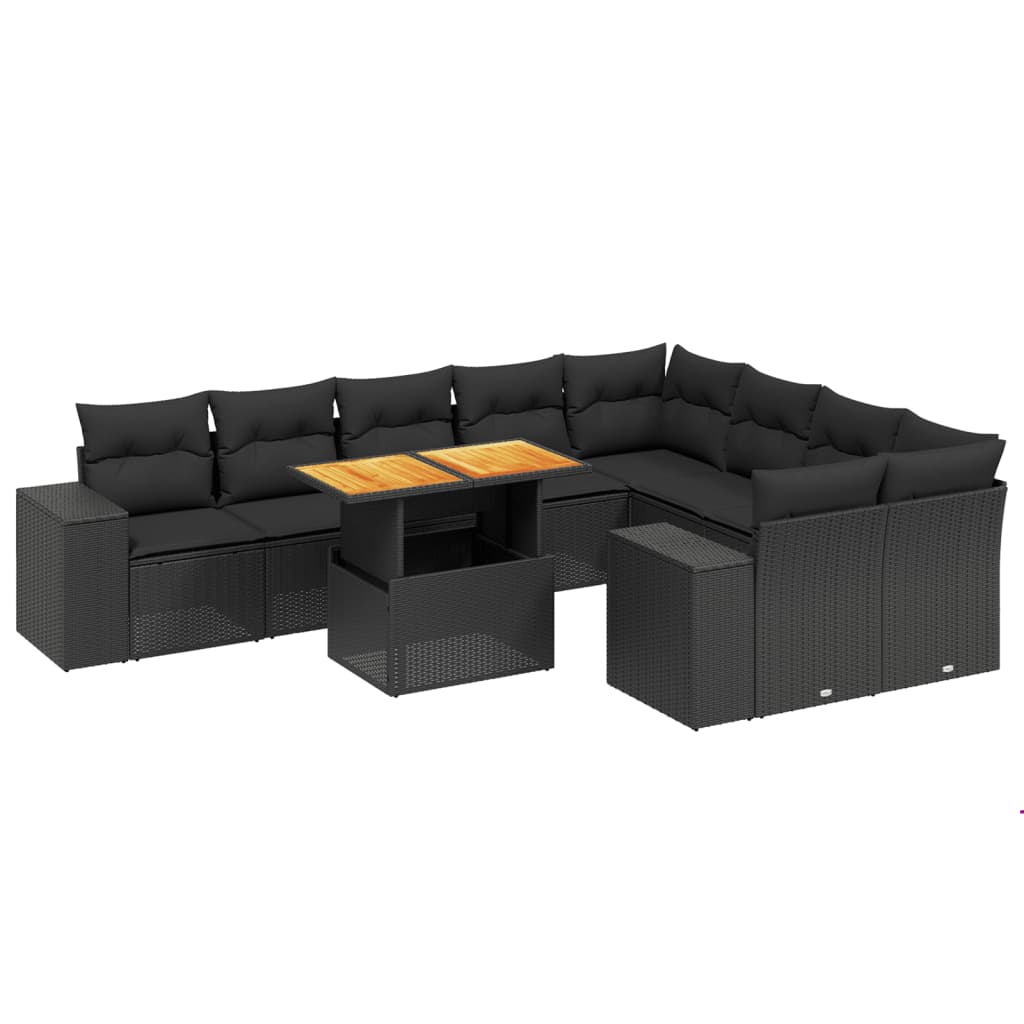 Set canapele de grădină cu perne, 10 piese, negru, poliratan GartenMobel Dekor