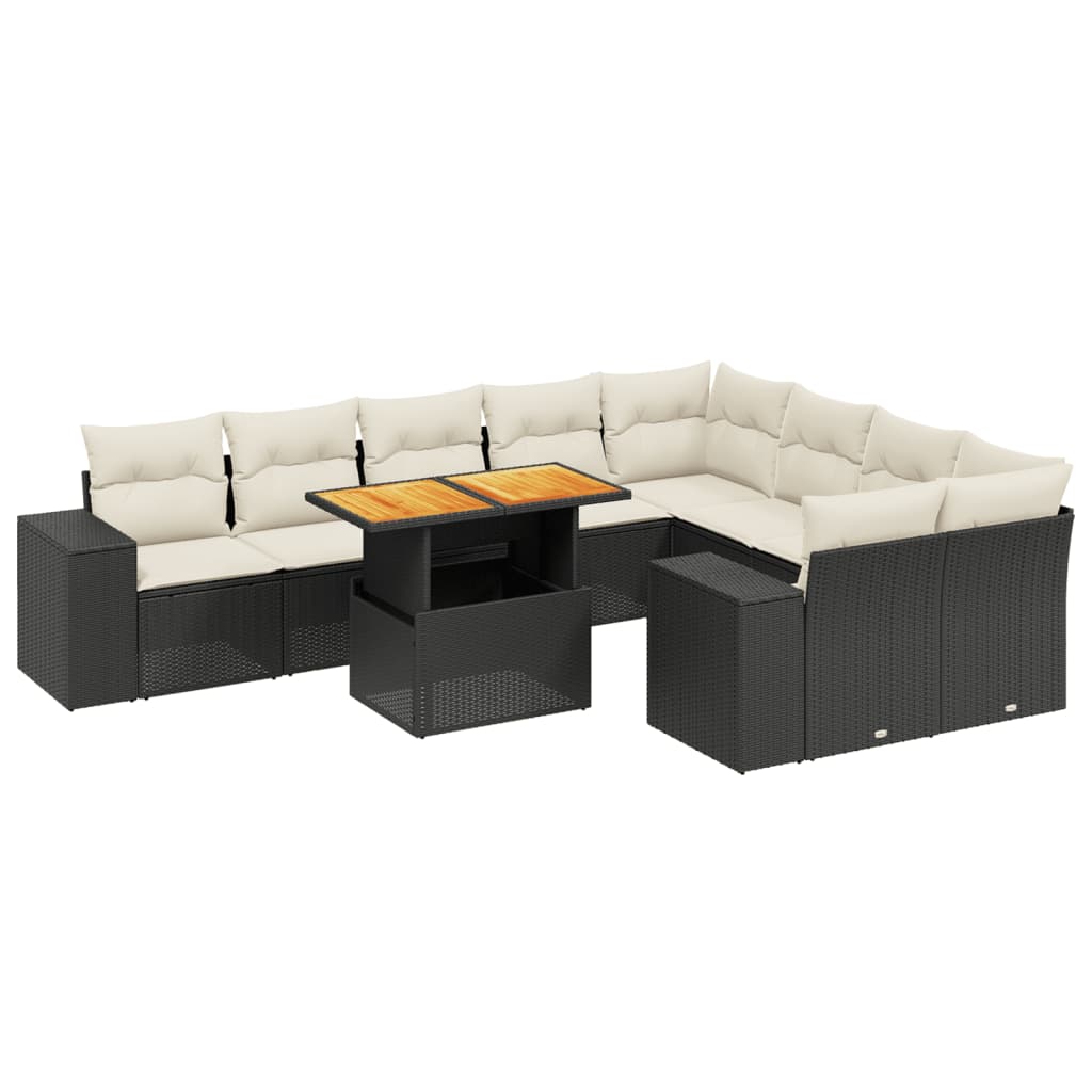 Set canapele de grădină cu perne, 10 piese, negru, poliratan GartenMobel Dekor