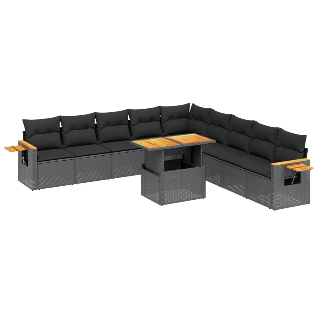 Set canapele de grădină cu perne, 11 piese, negru, poliratan GartenMobel Dekor