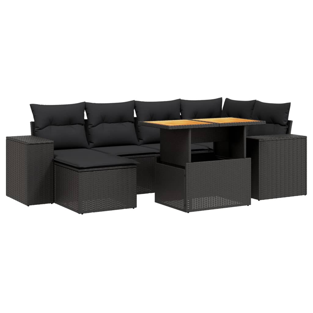 Set canapele de grădină cu perne, 7 piese, negru, poliratan GartenMobel Dekor