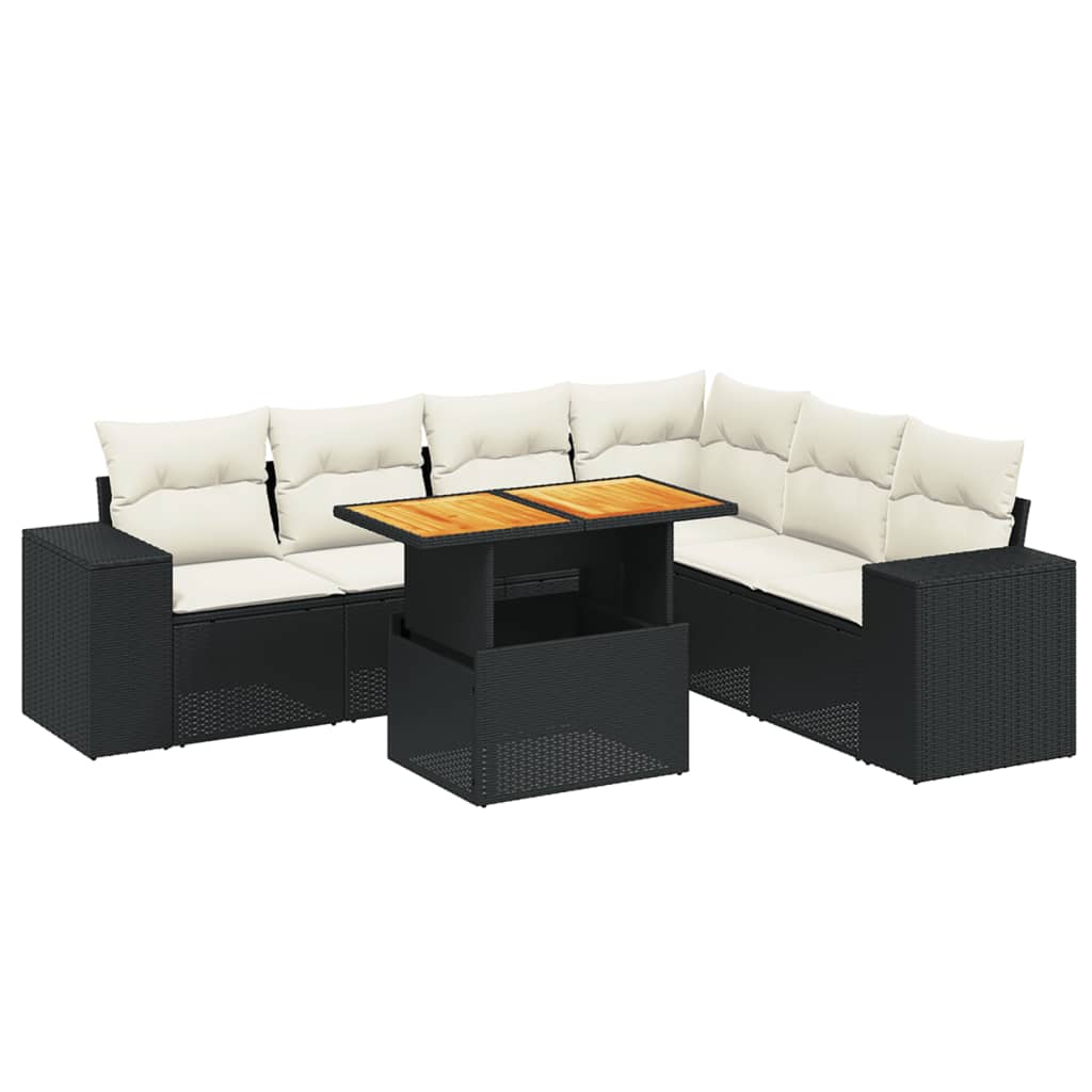 Set canapele de grădină cu perne, 7 piese, negru, poliratan GartenMobel Dekor