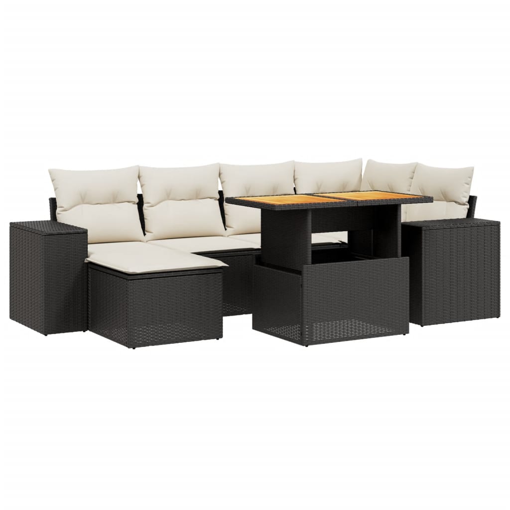 Set canapele de grădină cu perne, 7 piese, negru, poliratan GartenMobel Dekor